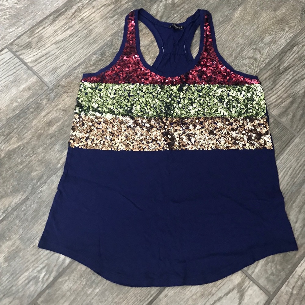 Navy sequin tank top